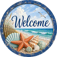 Thumbnail for Beach Welcome 10" Wood Wreath Sign - DECOE-5526-D