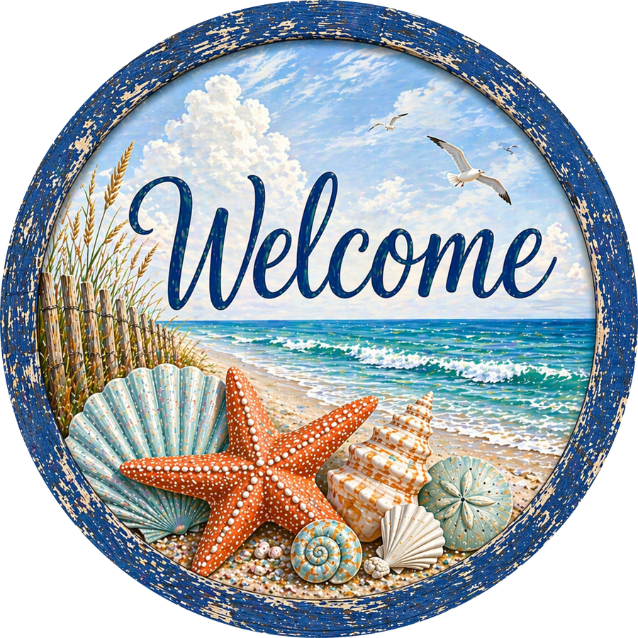 Beach Welcome 10" Wood Wreath Sign - DECOE-5526-D