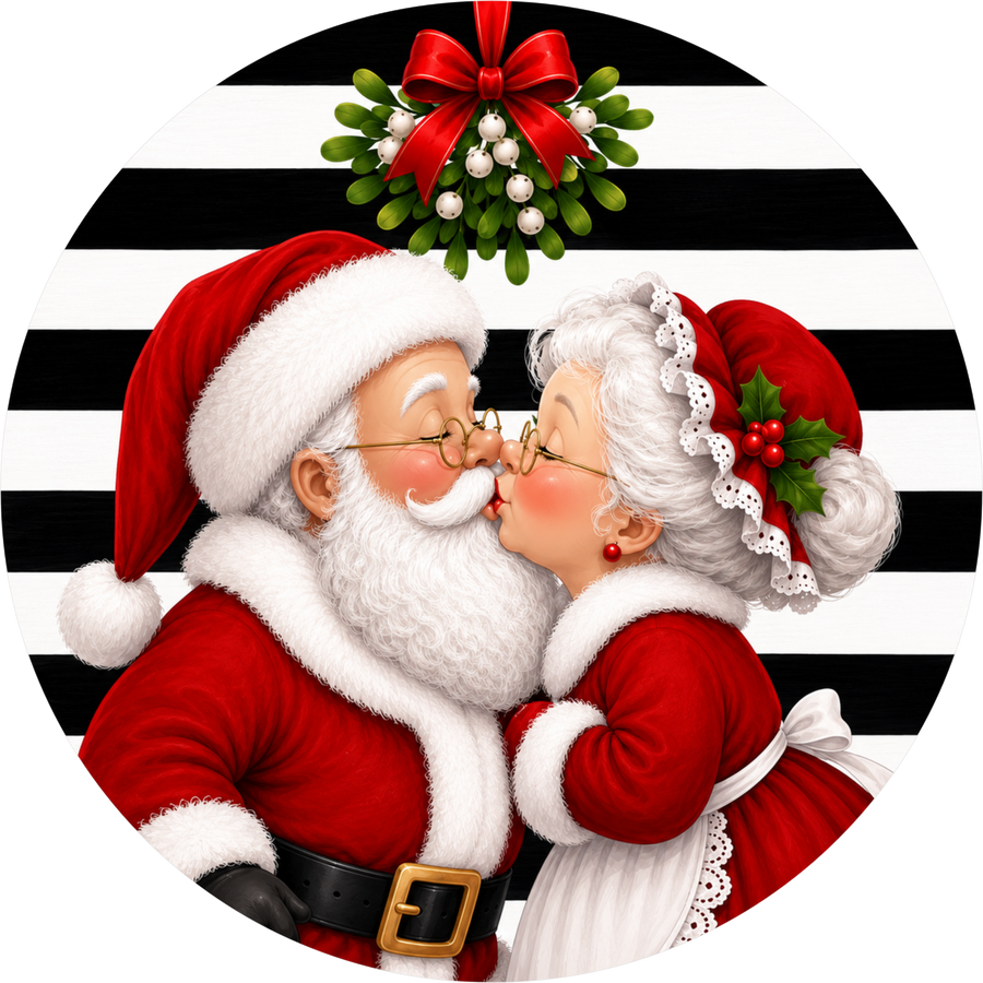 Mr and Mrs Clause Santa 10" Wood Wreath Sign - DECOE-5538-D