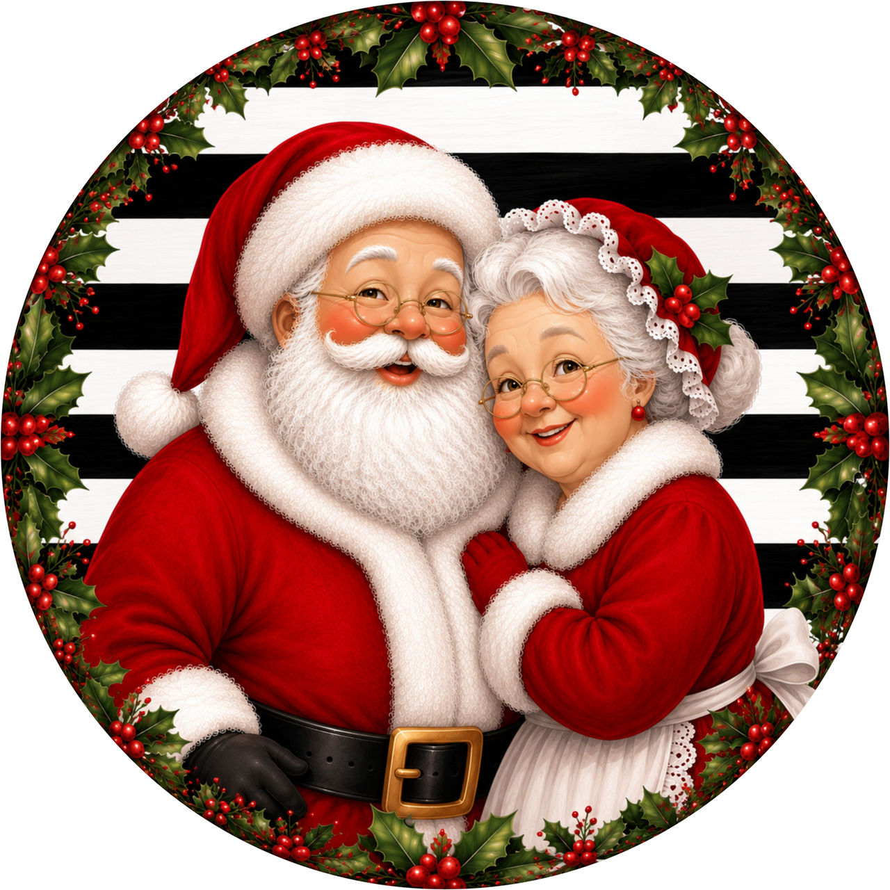 Mr and Mrs Clause Santa 10" Wood Wreath Sign - DECOE-5540-D