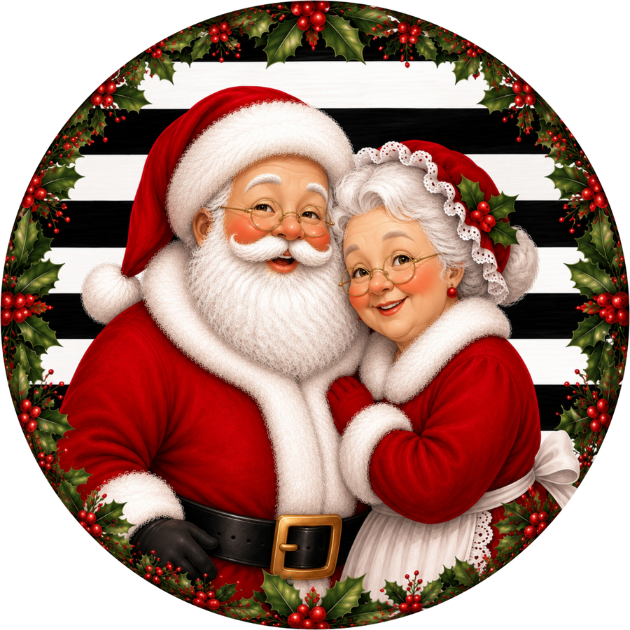 Mr and Mrs Clause Santa 10" Wood Wreath Sign - DECOE-5540-D