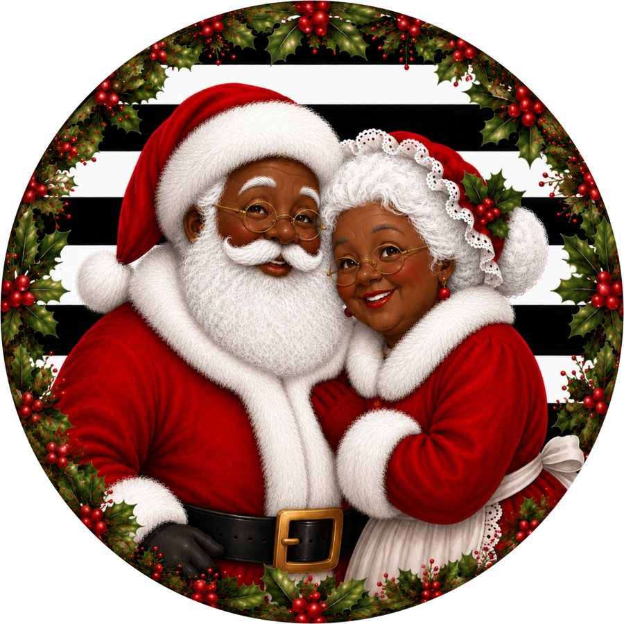 Mr and Mrs Clause Santa 10" Wood Wreath Sign - DECOE-5542-D