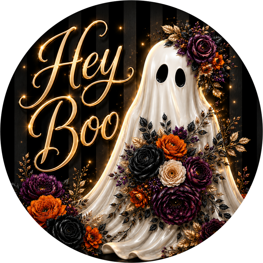 Hey Boo Falloween 10" Wood Wreath Sign - DECOE-5561-D