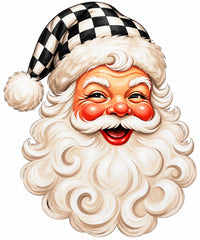 Thumbnail for Vintage Santa Face Black and White Check Hat 14" Wood Wreath Sign - DBJ-W-0123