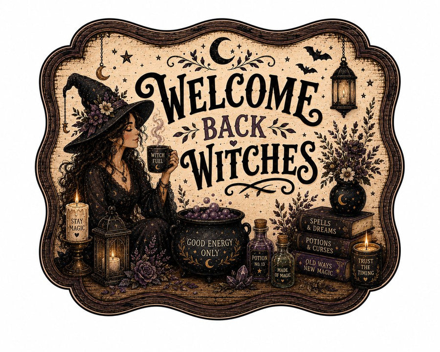 Welcome Back Witches 12" Wood Wreath Sign - HVA-W-0001