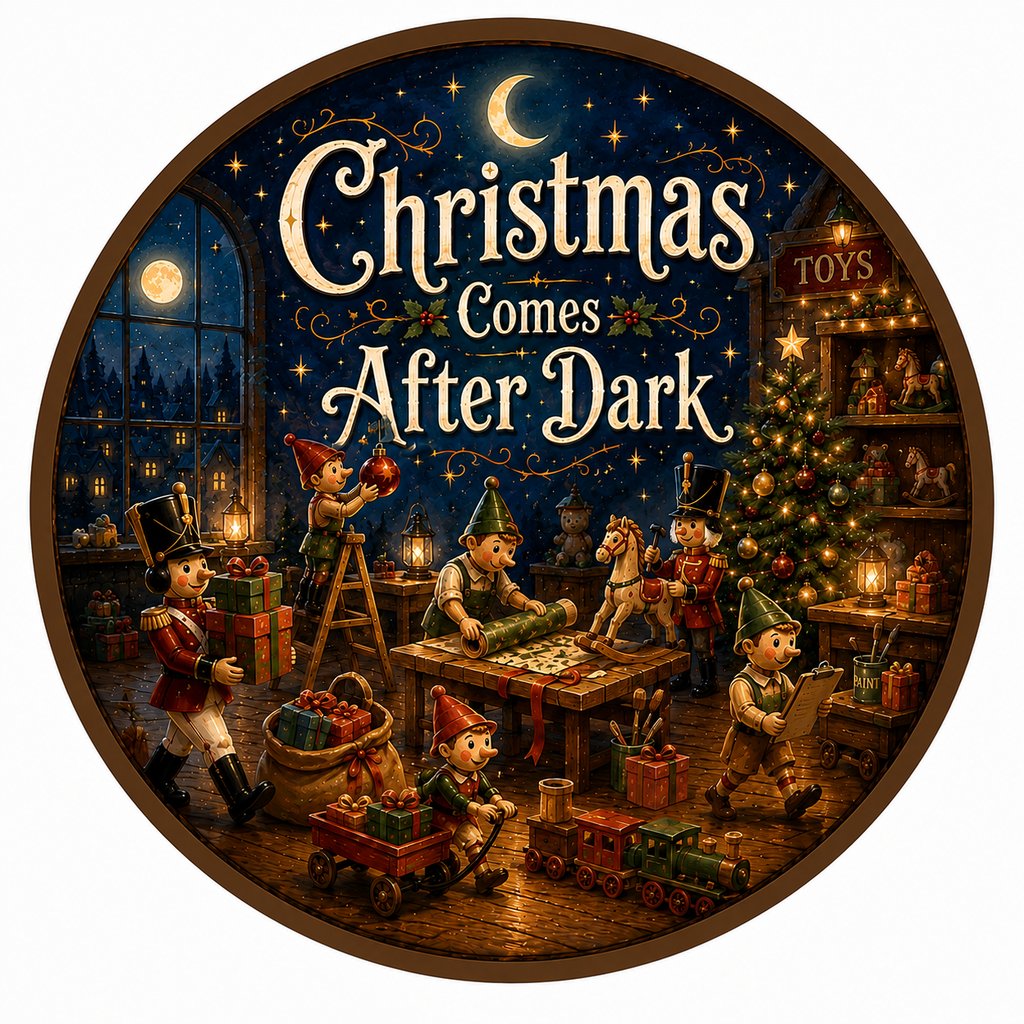 Christmas Comes After Dark 10" Wood Wreath Sign - HVA-W-0002
