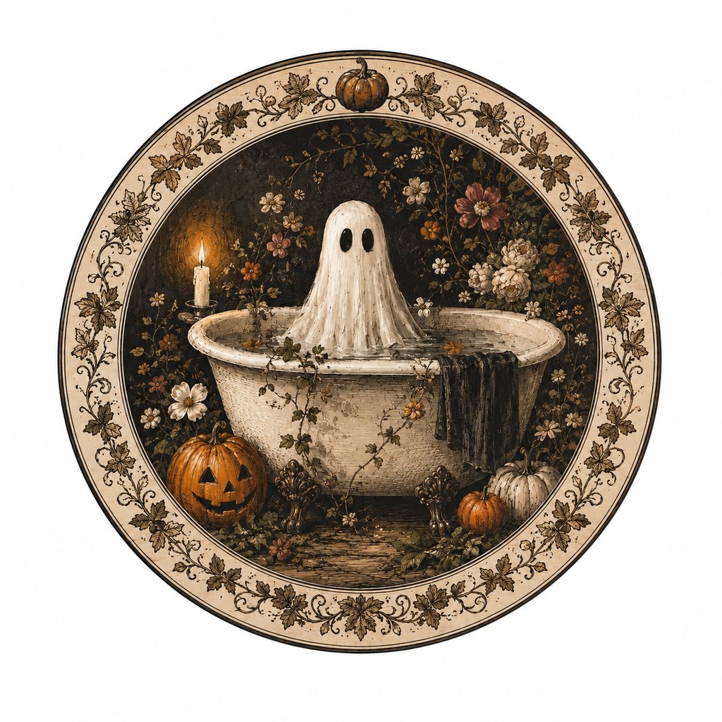 Vintage Ghost In The Bathtub 10" Wood Wreath Sign - HVA-W-0006