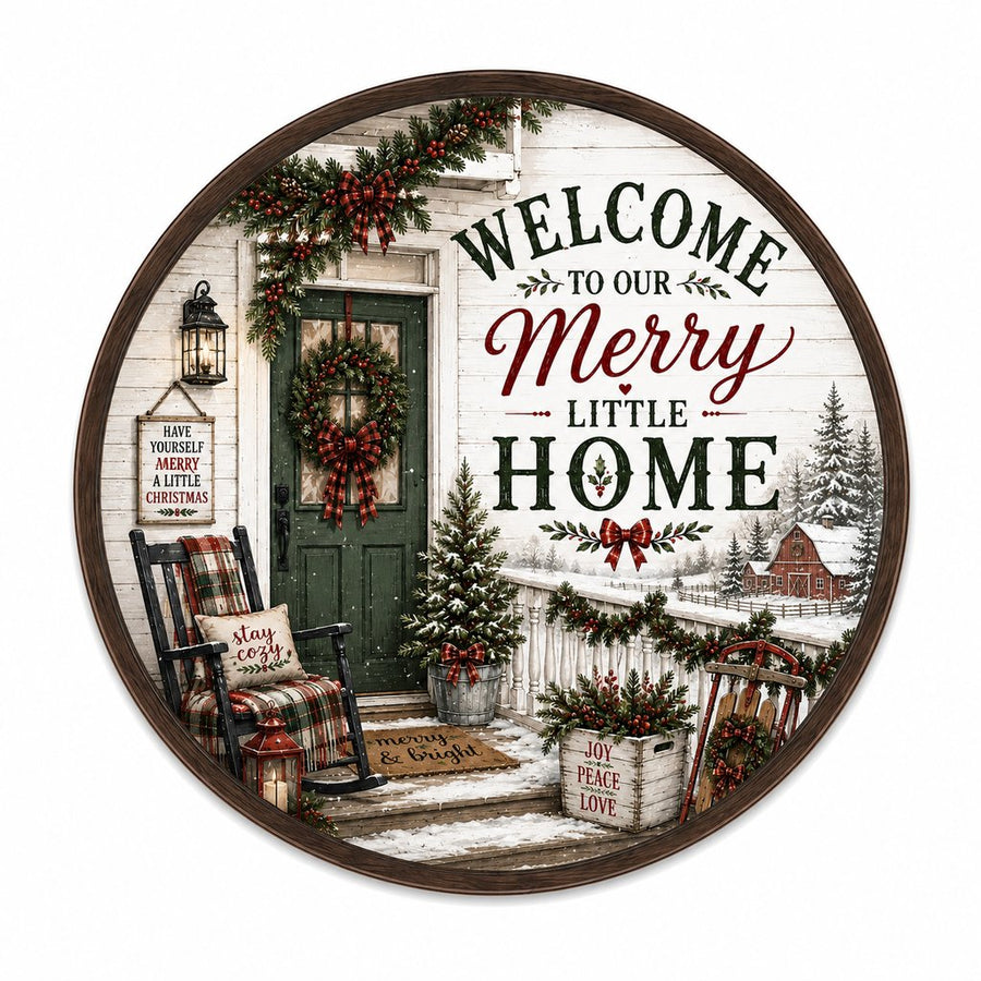 Welcome To Our Merry Little Home 10" Wood Wreath Sign - HVA-W-0010