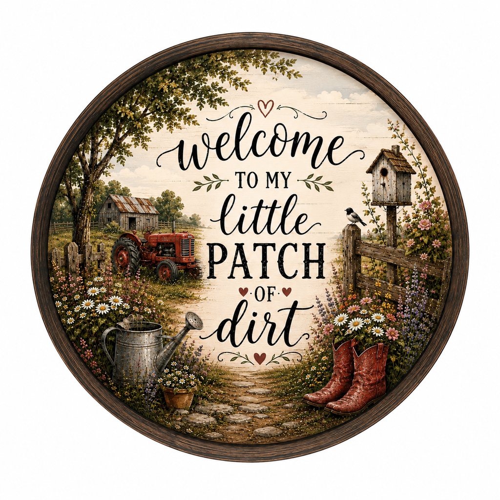 Welcome To My Little Patch Of Dirt 10" Wood Wreath Sign - HVA-W-0012