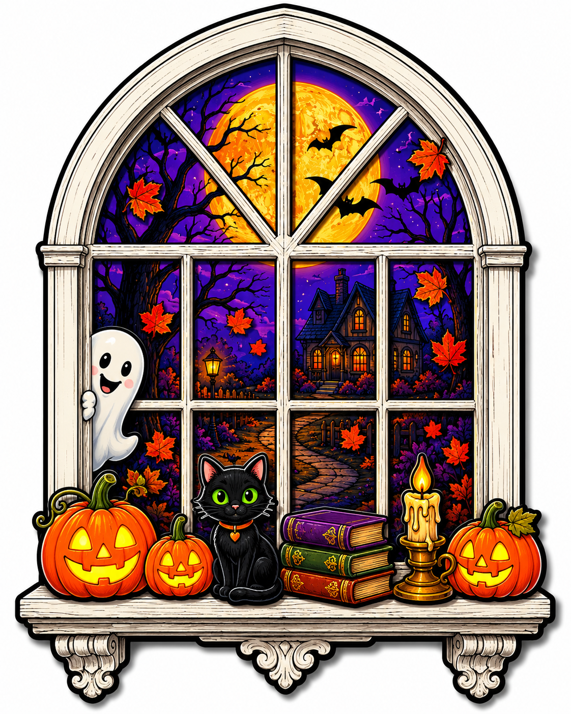 Halloween Window 12" Wood Wreath Sign - PS-W-0066