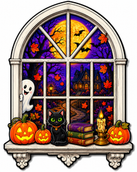 Thumbnail for Halloween Window 12" Wood Wreath Sign - PS-W-0066