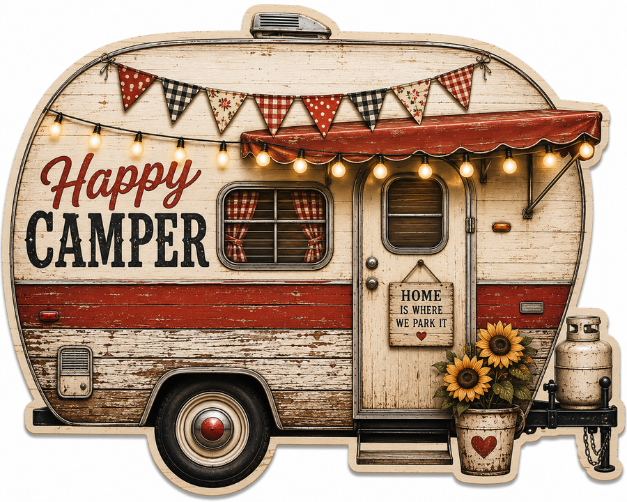 Happy Camper 12" Wood Wreath Sign - PS-W-0026