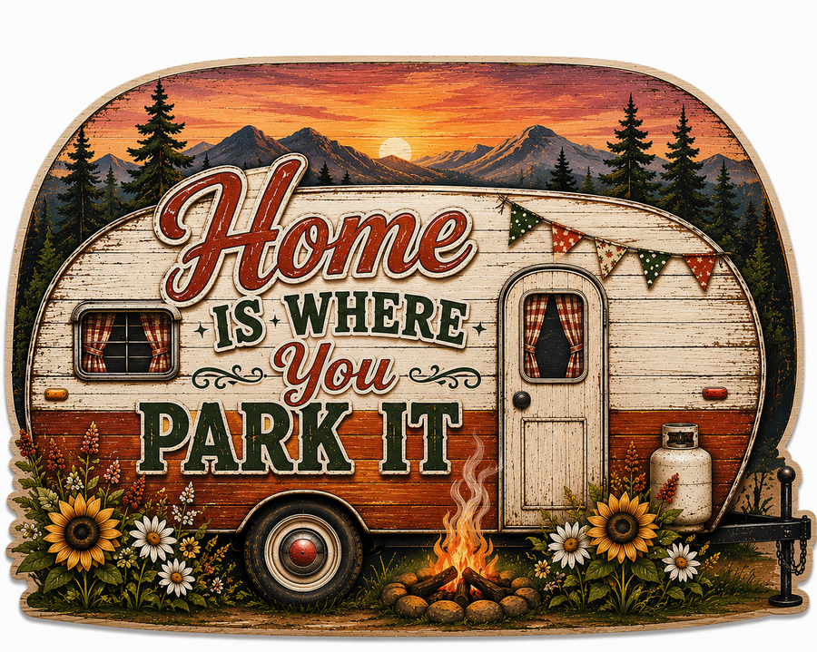 Home Is Where You Park It 12" Wood Wreath Sign - PS-W-0025