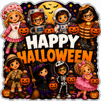 Thumbnail for Happy Halloween Kids in Costumes 22" Wood Door Hanger - MF-W-0062-DH