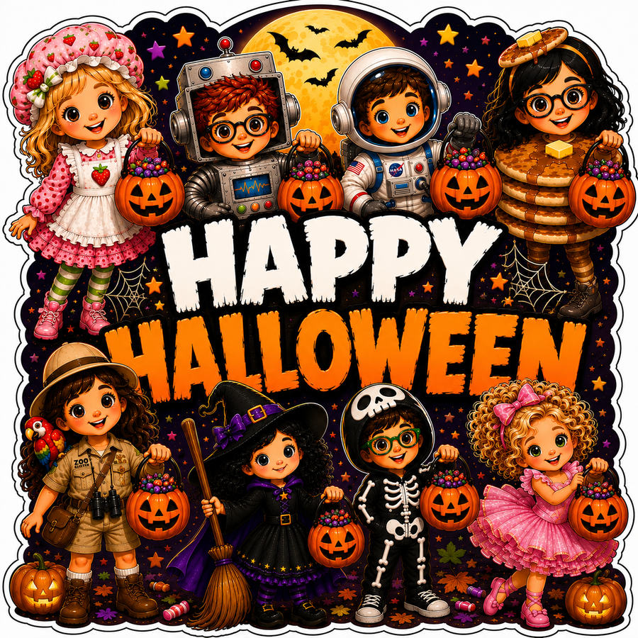Happy Halloween Kids in Costumes 22" Wood Door Hanger - MF-W-0062-DH