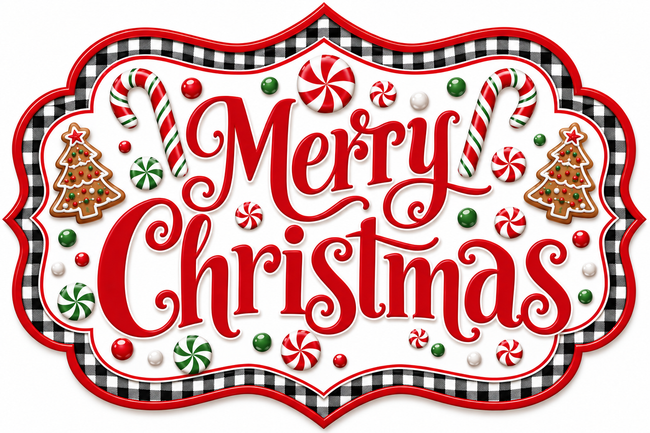Merry Christmas Gingerbread and Candy Buffalo Check 12" Wood Wreath Sign - DBJ-W-0122