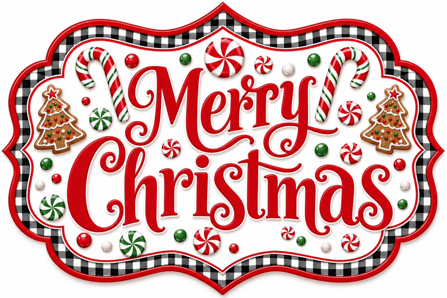 Merry Christmas Gingerbread and Candy Buffalo Check 12" Wood Wreath Sign - DBJ-W-0122