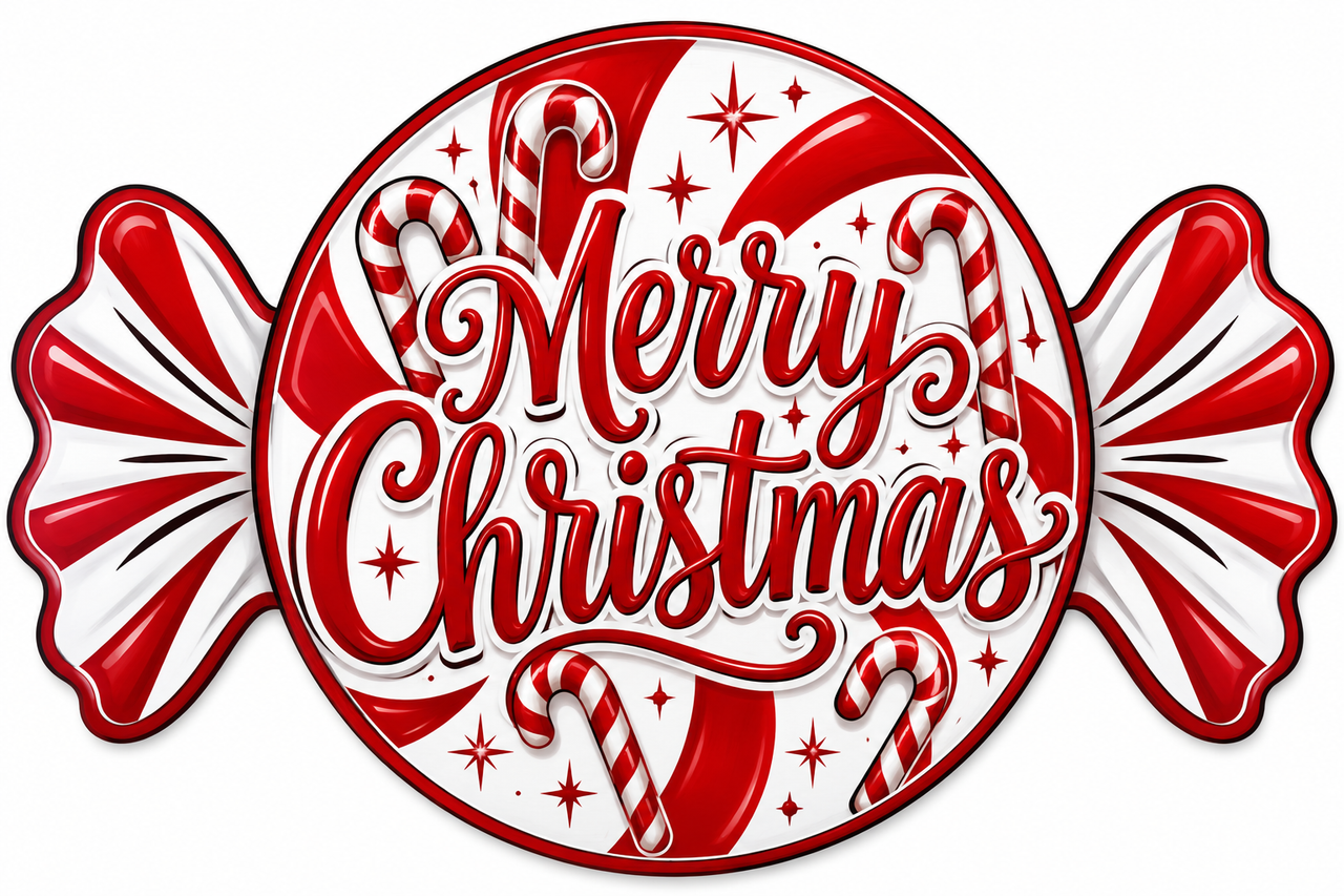 Merry Christmas Peppermint Candy 14" Wood Wreath Sign - DBJ-W-0121