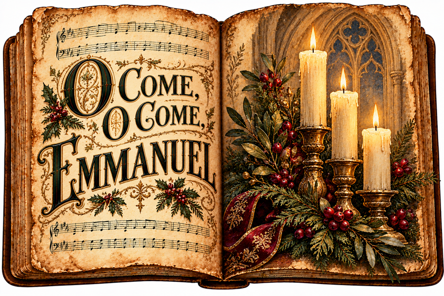 O Come O Come Emmanuel Vintage Songbook 14x10" Wood Wreath Sign - DCO-W-1572