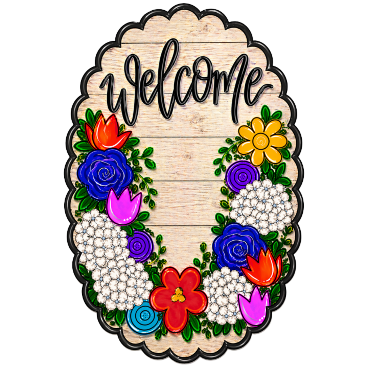 Oval Floral Welcome 22" Wood Door Hanger - MF-W-0005-DH