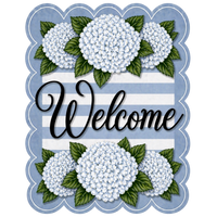 Thumbnail for Blue Hydrangea Welcome 14" Wood Wreath Sign - MF-W-0006