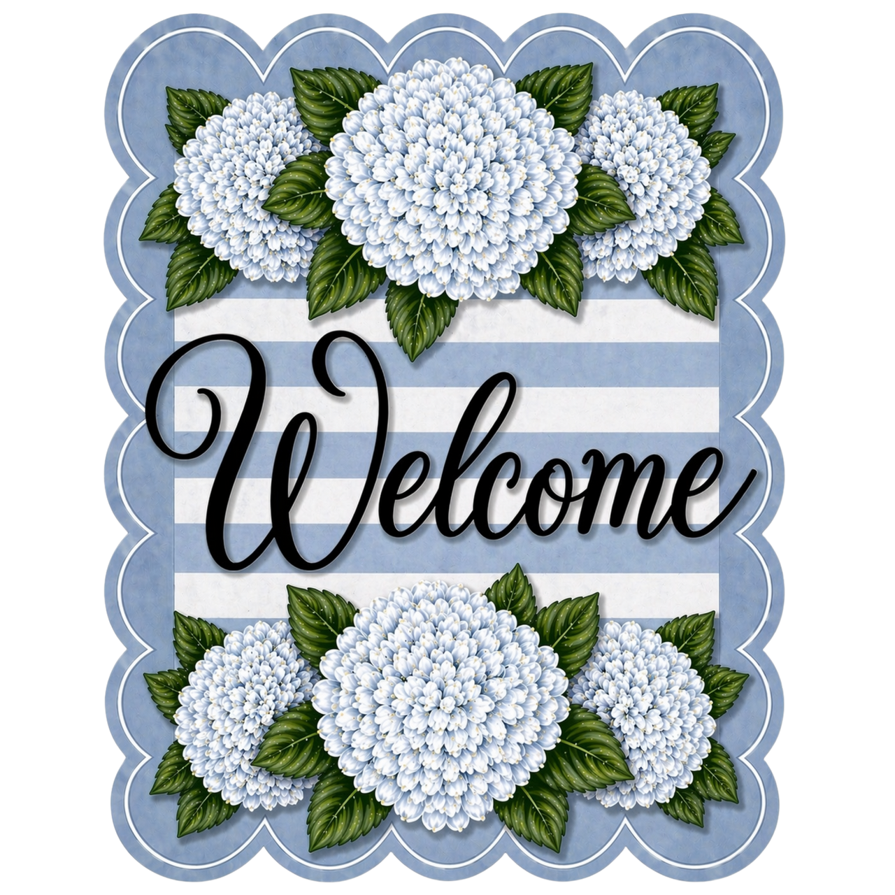 Blue Hydrangea Welcome 22" Wood Door Hanger - MF-W-0006-DH