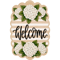 Thumbnail for Cream Hydrangea Welcome 22" Wood Door Hanger - MF-W-0007-DH