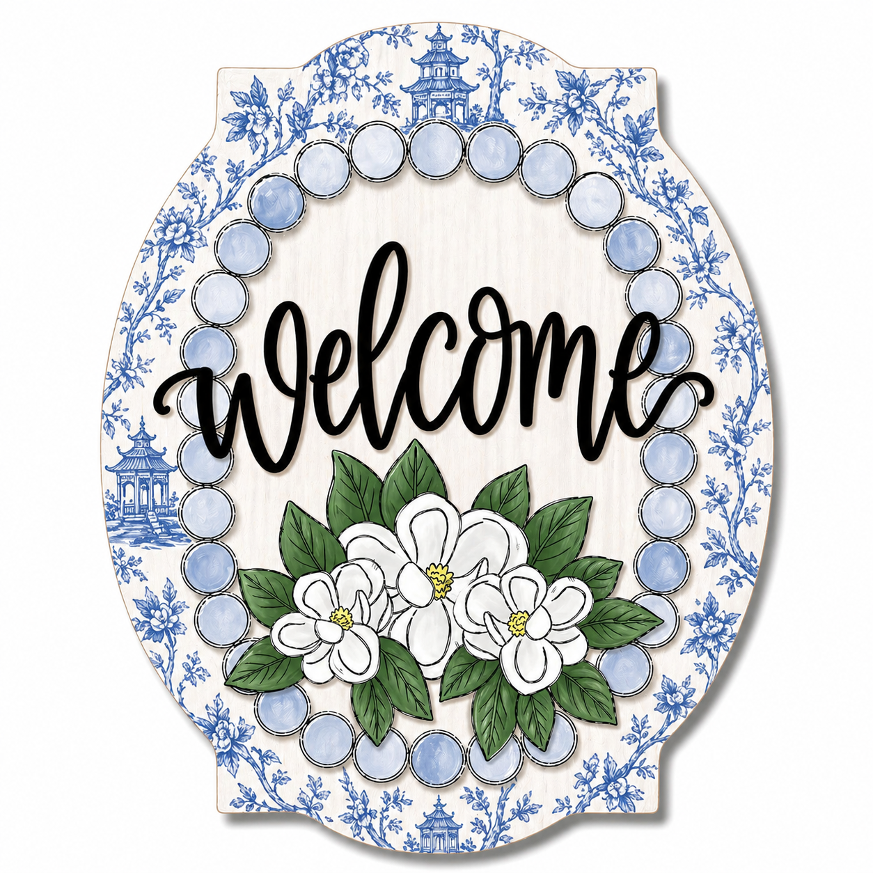 Magnolia Blue Welcome 22" Wood Door Hanger - MF-W-0011-DH