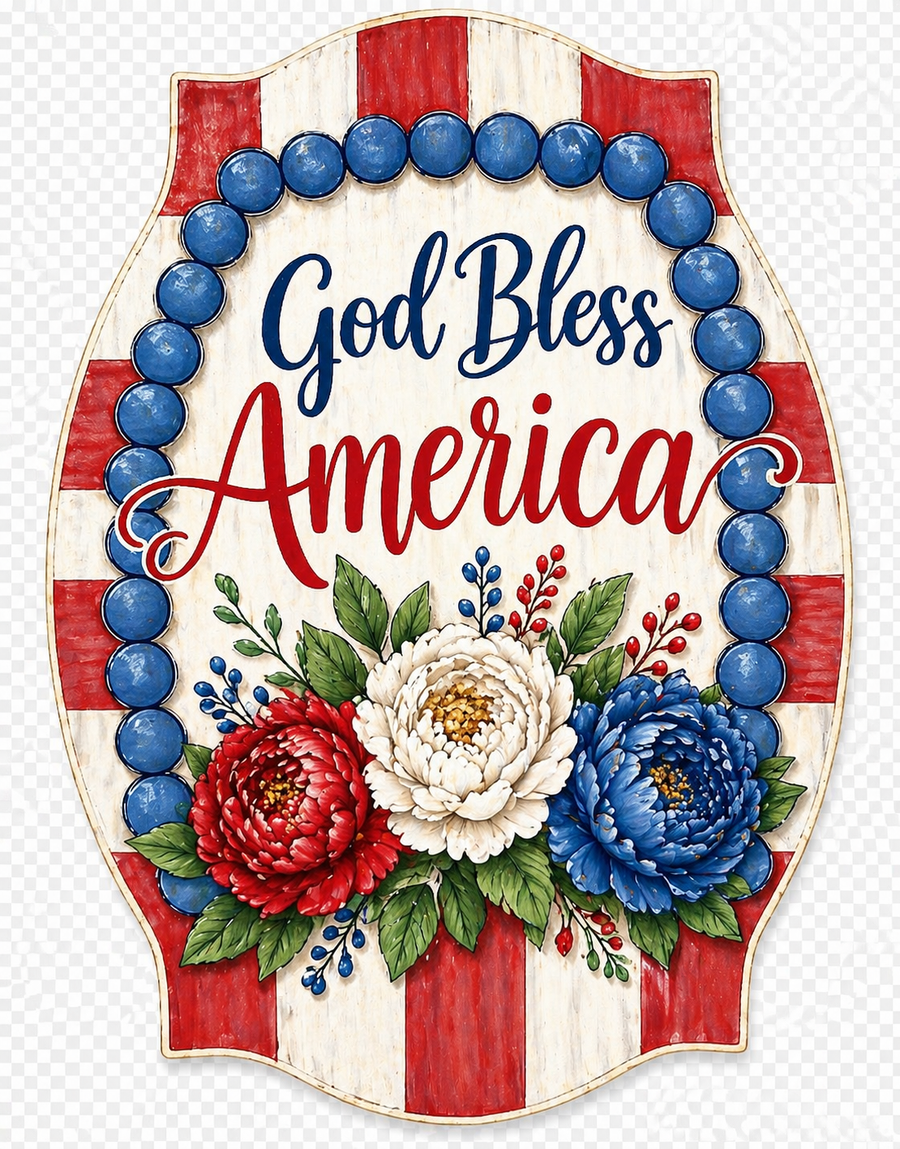 Patriotic Welcome 22" Wood Door Hanger - MF-W-0013-DH
