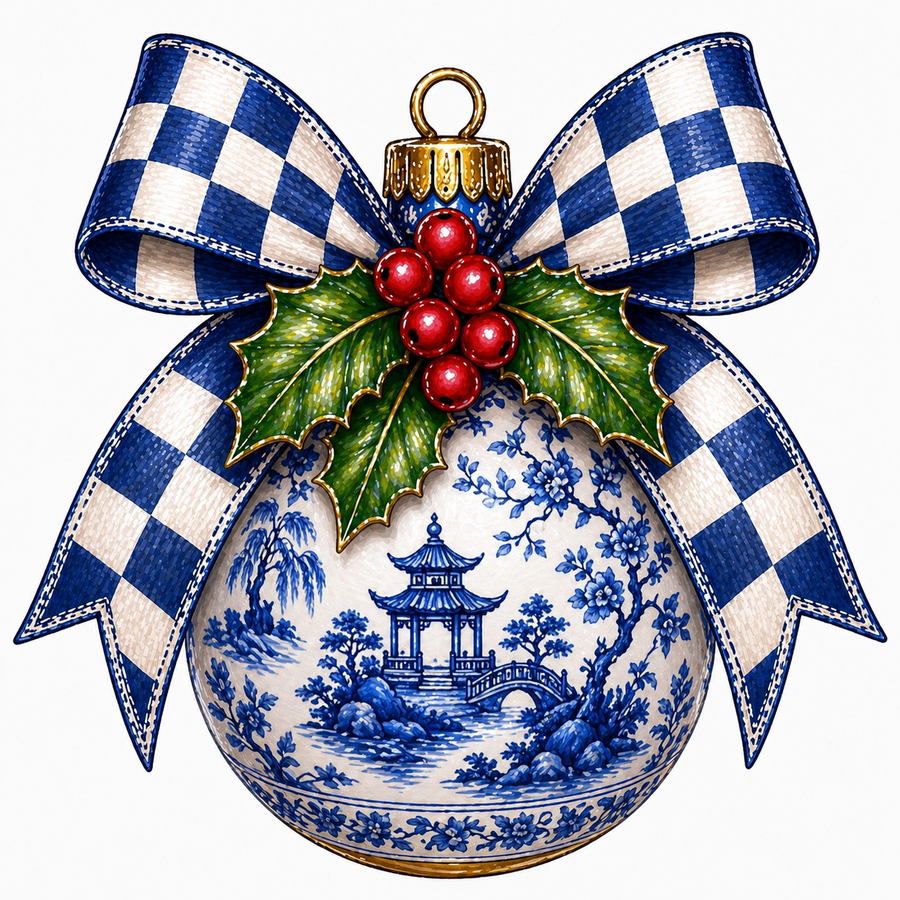 Blue Ornament with Bow 14" Wood Wreath Sign - MF-W-0019