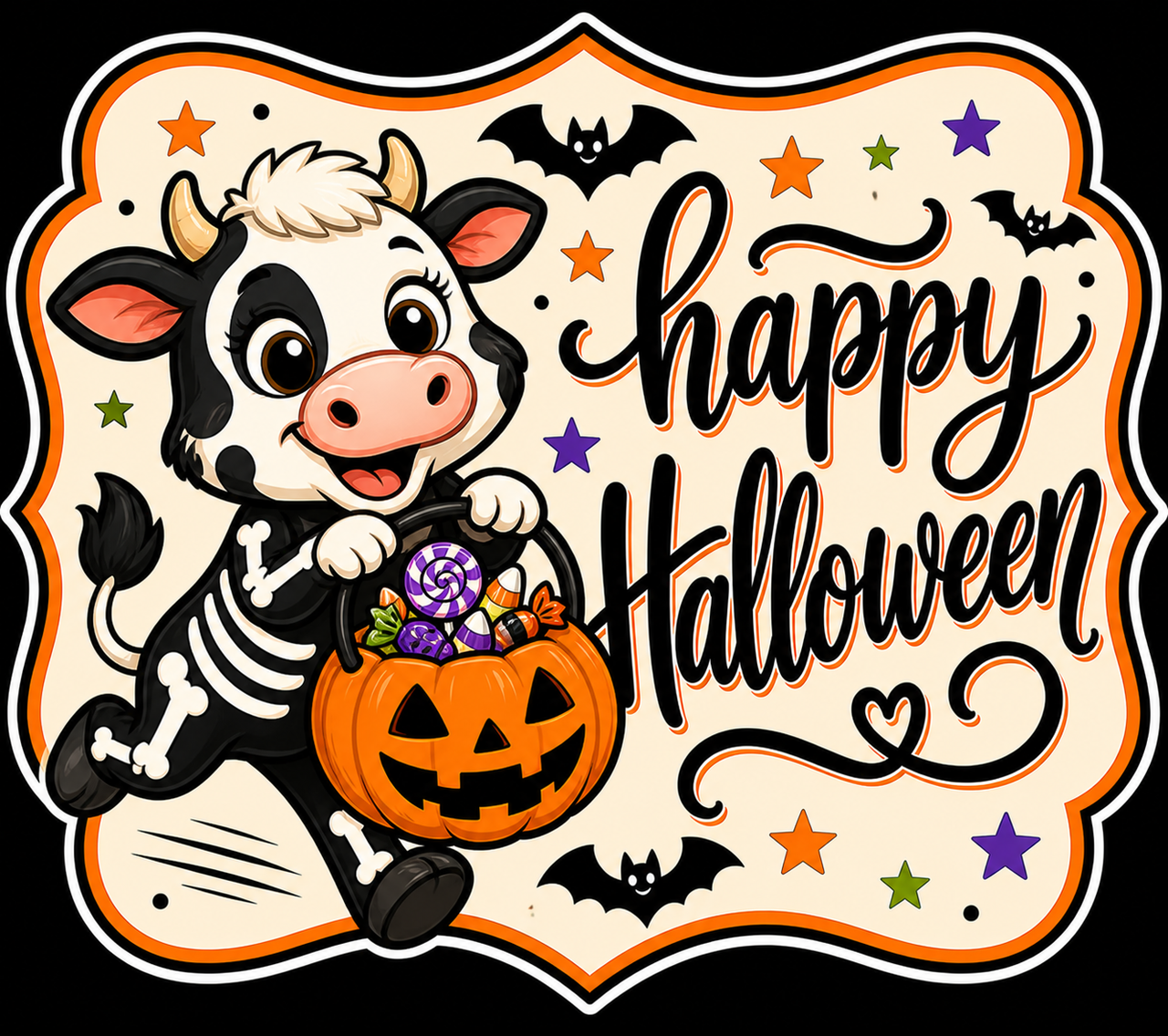 Cow Happy Halloween 12" Wood Wreath Sign - MF-W-0025