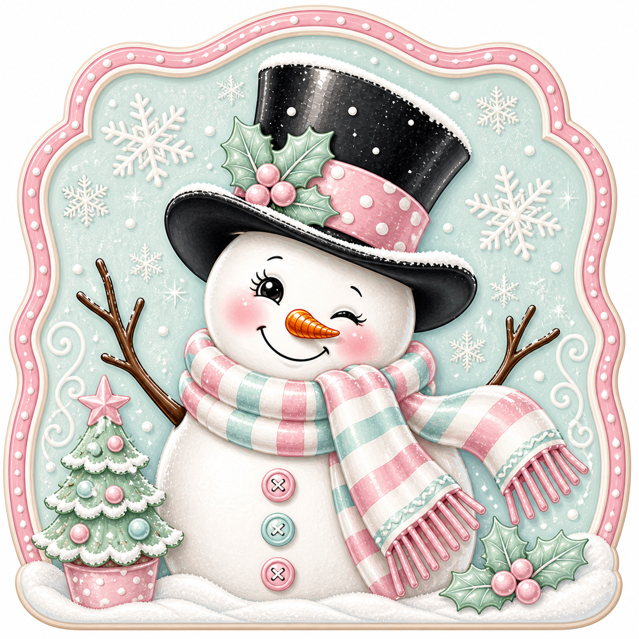 Pink Snowman 10" Wood Wreath Sign - MF-W-0035