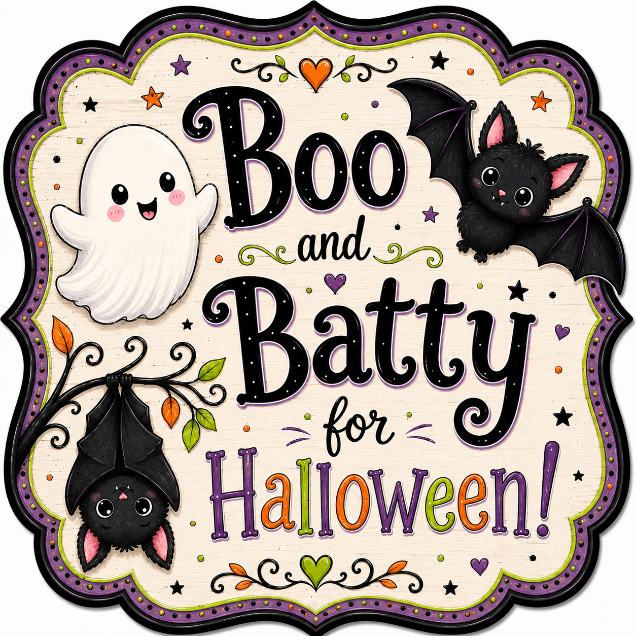 Boo Batty Halloween 12" Wood Wreath Sign - MF-W-0041