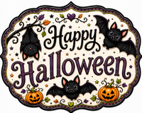 Thumbnail for Happy Halloween Bat 12" Wood Wreath Sign - MF-W-0042