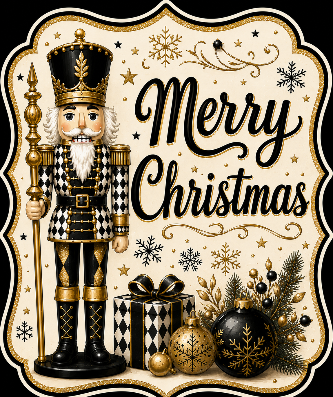 Black and Gold Nutcracker Christmas 12" Wood Wreath Sign - MF-W-0046
