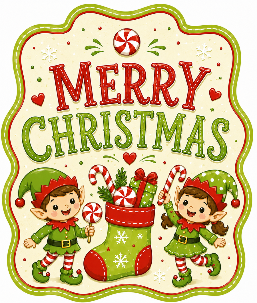 Merry Christmas Elf 12" Wood Wreath Sign - MF-W-0047