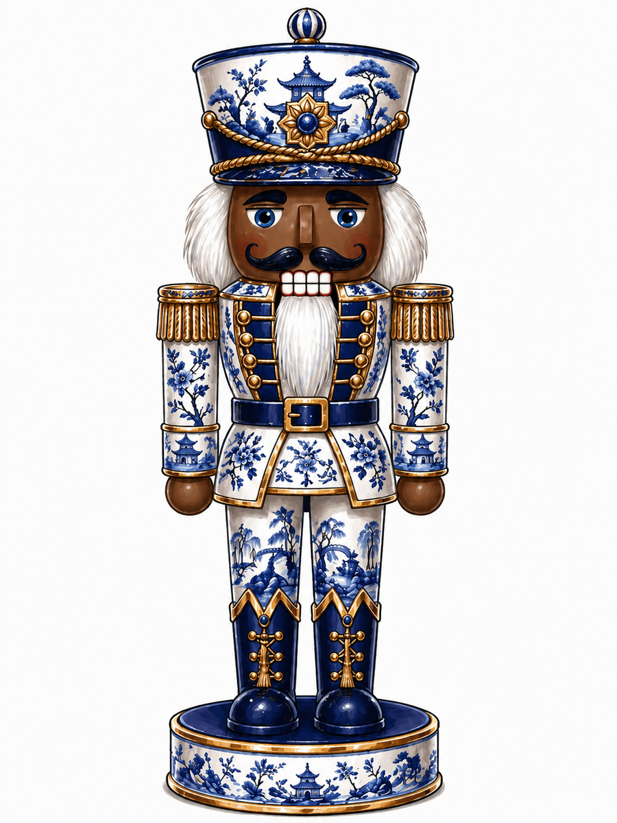 Blue Nutcracker Darker Skin Tone Nutcracker 14" Wood Wreath Sign - MF-W-0054