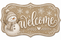 Thumbnail for Snowman Welcome Burlap 12" Wood Wreath Sign - MF-W-0063
