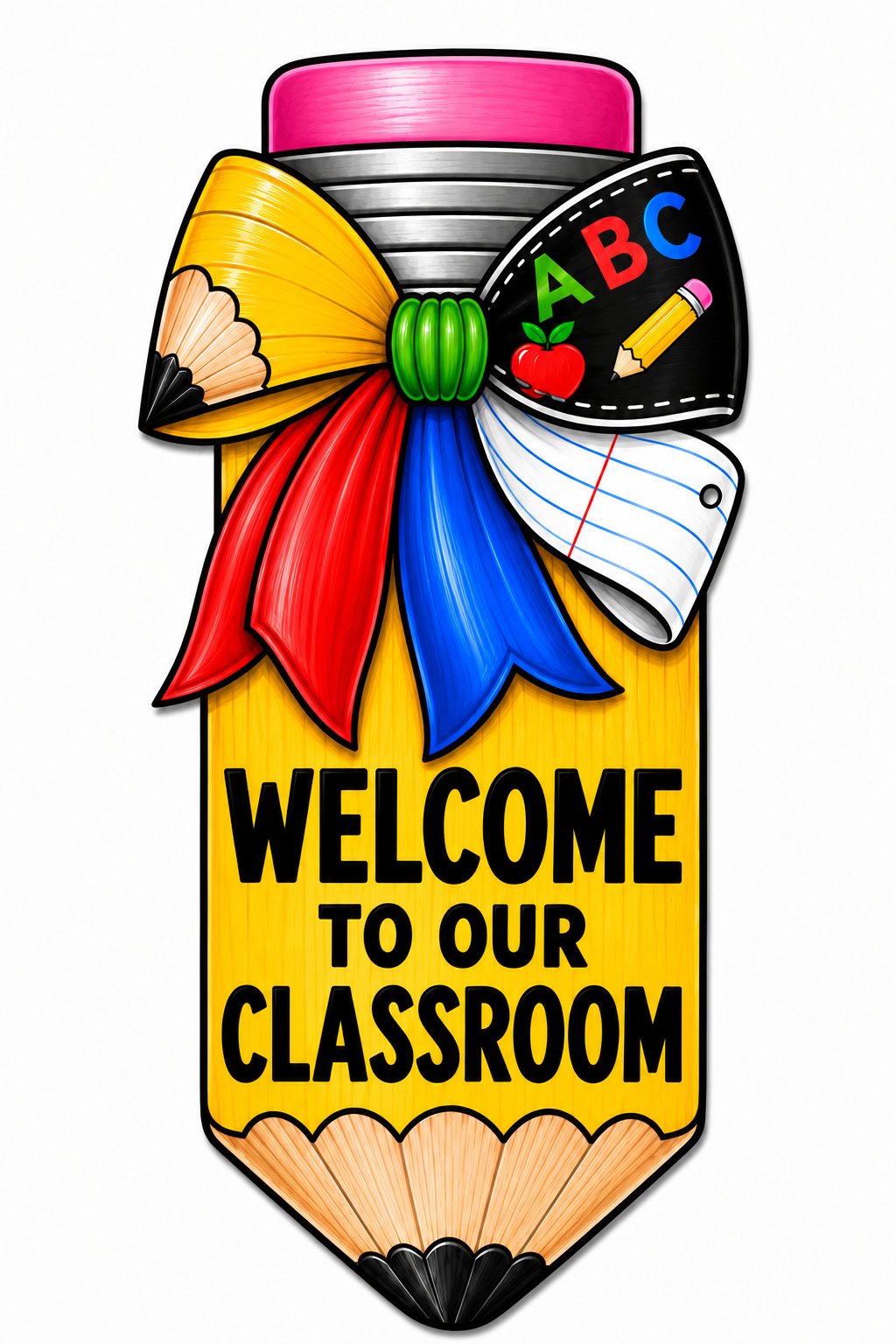 Welcome to Our Classroom Pencil with Bow 14" Wood Wreath Sign - MF-W-0064