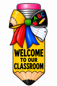 Thumbnail for Welcome to Our Classroom Pencil with Bow 14" Wood Wreath Sign - MF-W-0064