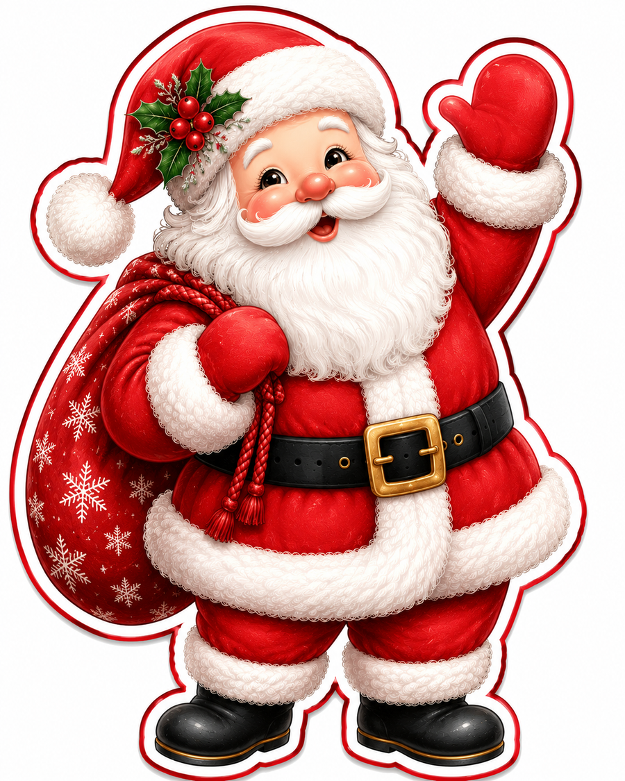 Classic Red Santa with Gift Bag 12" Wood Wreath Sign - MF-W-0067
