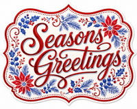 Thumbnail for Seasons Greetings Blue Poinsettia 12" Wood Wreath Sign - MF-W-0068