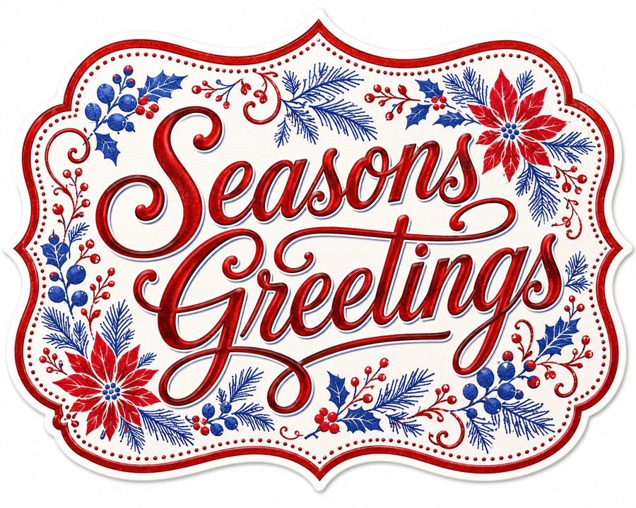 Seasons Greetings Blue Poinsettia 12" Wood Wreath Sign - MF-W-0068