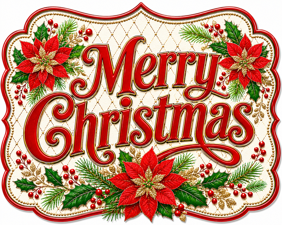 Merry Christmas Gold Quilt Poinsettia 12" Wood Wreath Sign - MF-W-0070