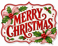 Thumbnail for Merry Christmas Holly and Candy Cane Bow 12" Wood Wreath Sign - MF-W-0071