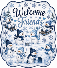 Thumbnail for Welcome Friends Blue Snowmen 12" Wood Wreath Sign - MF-W-0079