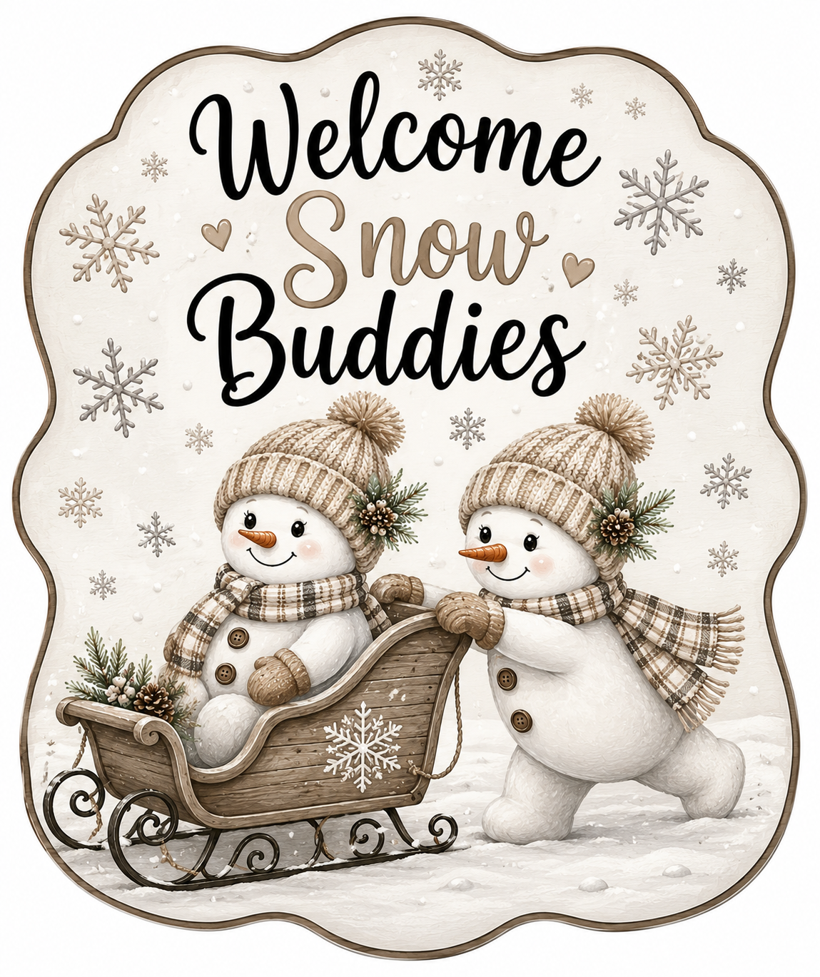 Welcome Snow Buddies 12" Wood Wreath Sign - MF-W-0080