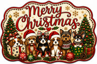 Thumbnail for Merry Christmas Puppies 12" Wood Wreath Sign - MF-W-0111