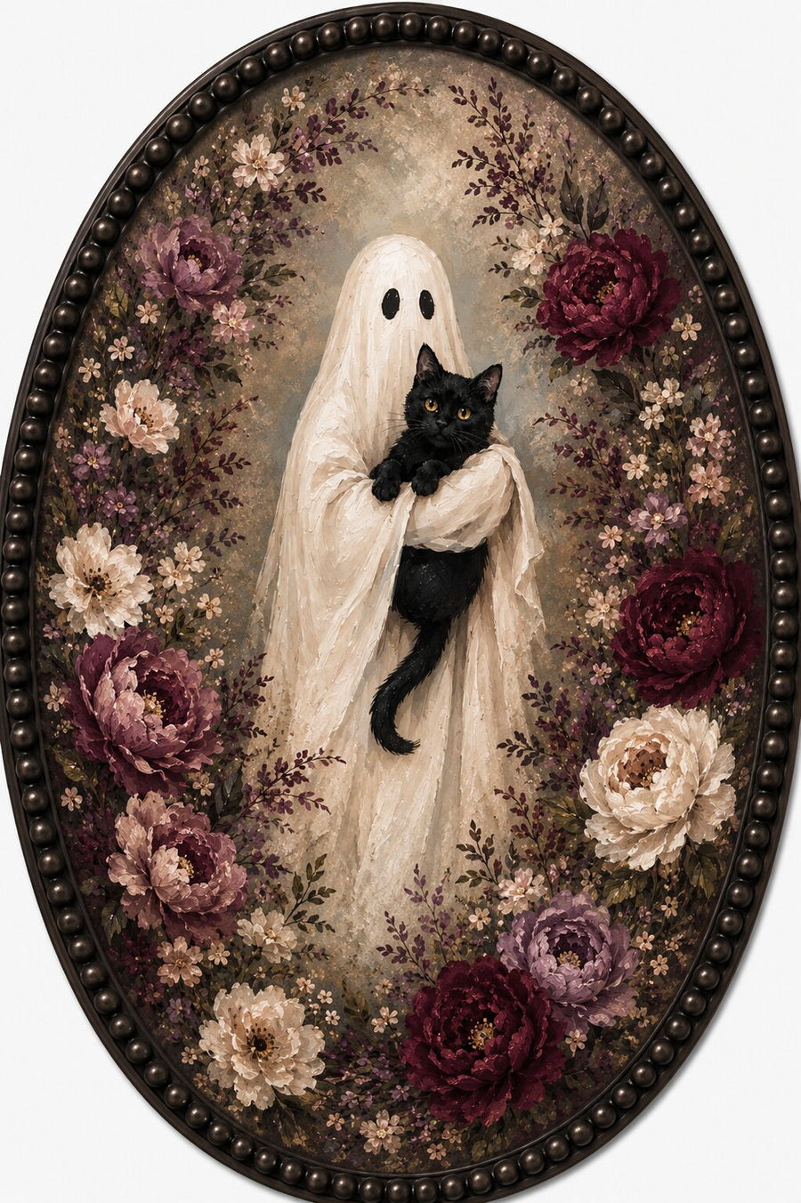 Ghost Hugging Black Cat 12" Wood Wreath Sign - MF-W-0112