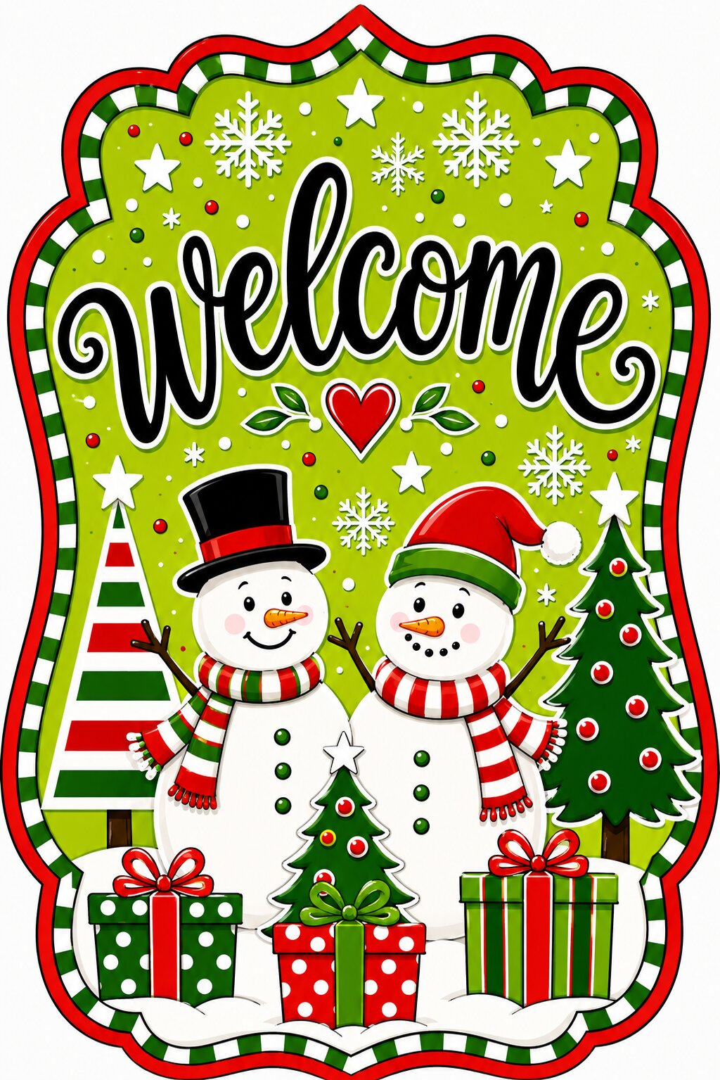 Welcome Snowmen Couple 12" Wood Wreath Sign - MF-W-0113
